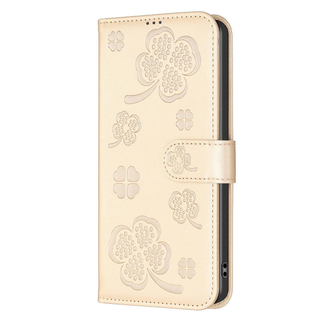 For Samsung Galaxy S25 Edge 5G Four-leaf Embossed Leather Phone Case(Gold)