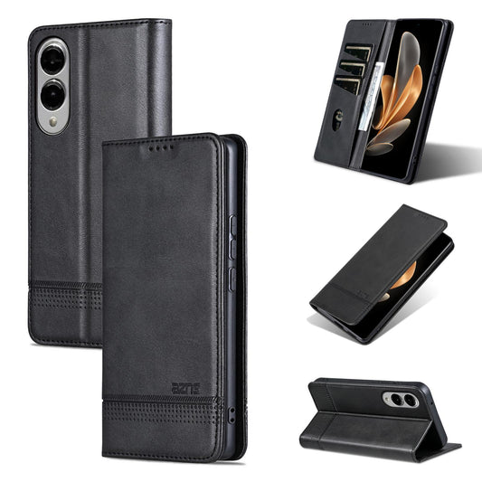 For Samsung Galaxy S25 Edge 5G AZNS Magnetic Calf Texture Flip Leather Phone Case(Black)