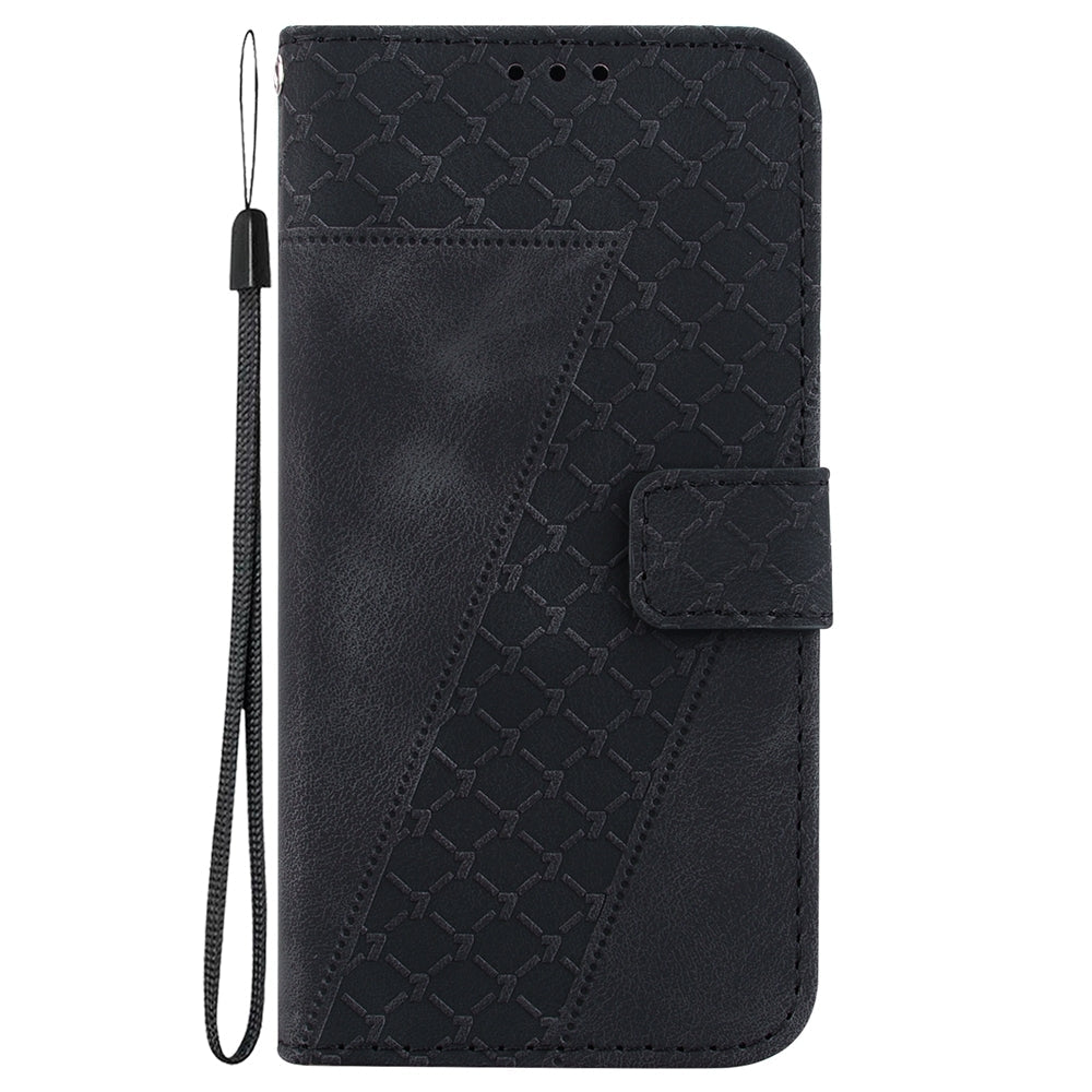 For Redmi 14C 4G Seven-shaped Embossed Leather Phone Case(Black)