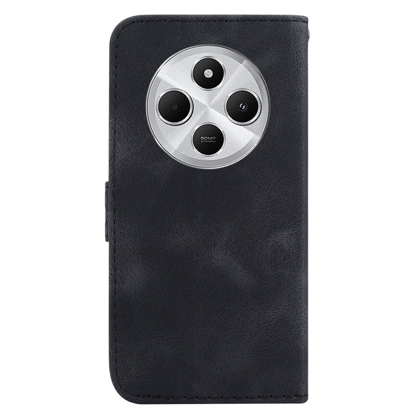 For Redmi 14C 4G Seven-shaped Embossed Leather Phone Case(Black)