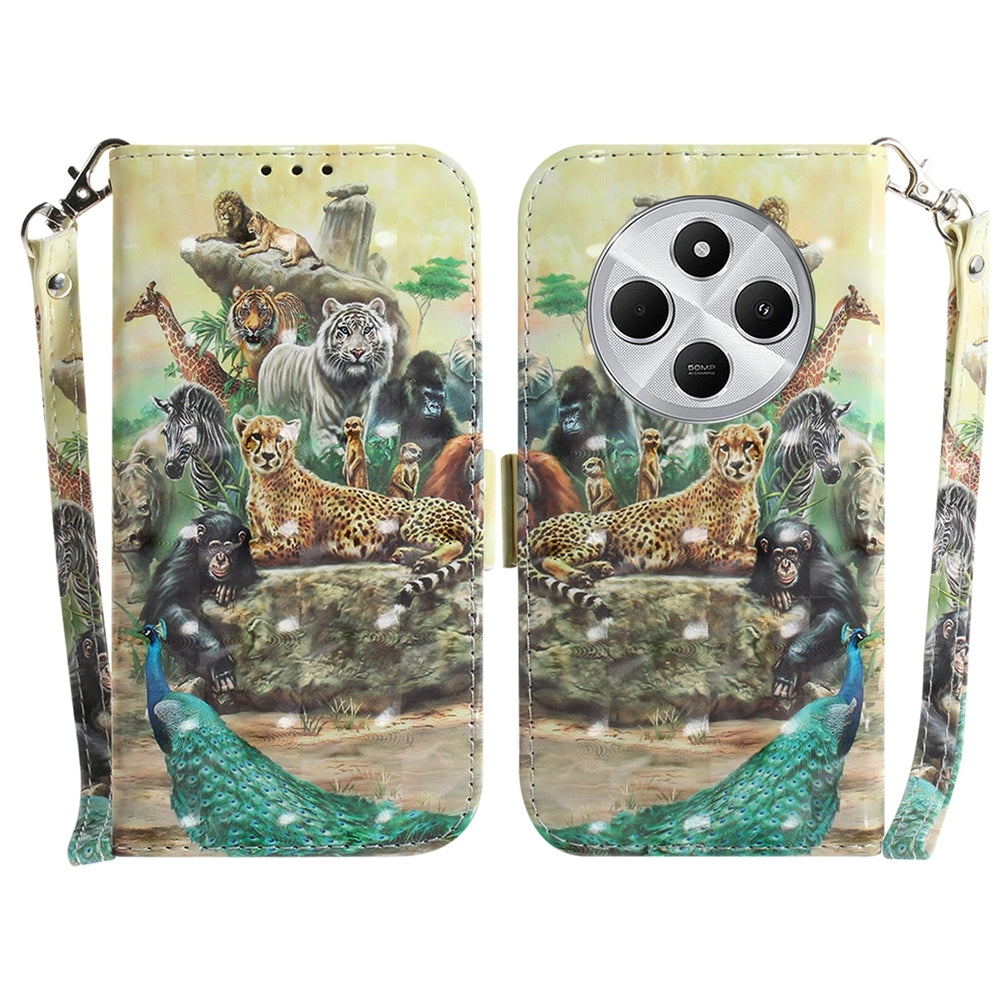 For Redmi 14C 4G 3D Colored Flip Leather Phone Case(Zoo)