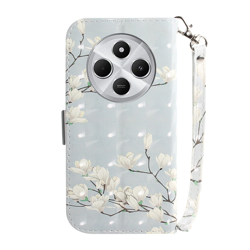 For Redmi 14C 4G 3D Colored Flip Leather Phone Case(Magnolia)