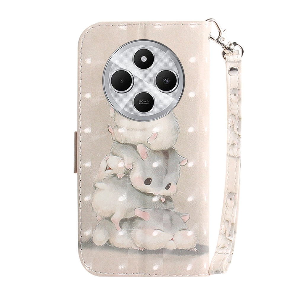 For Redmi 14C 4G 3D Colored Flip Leather Phone Case(Squirrels)