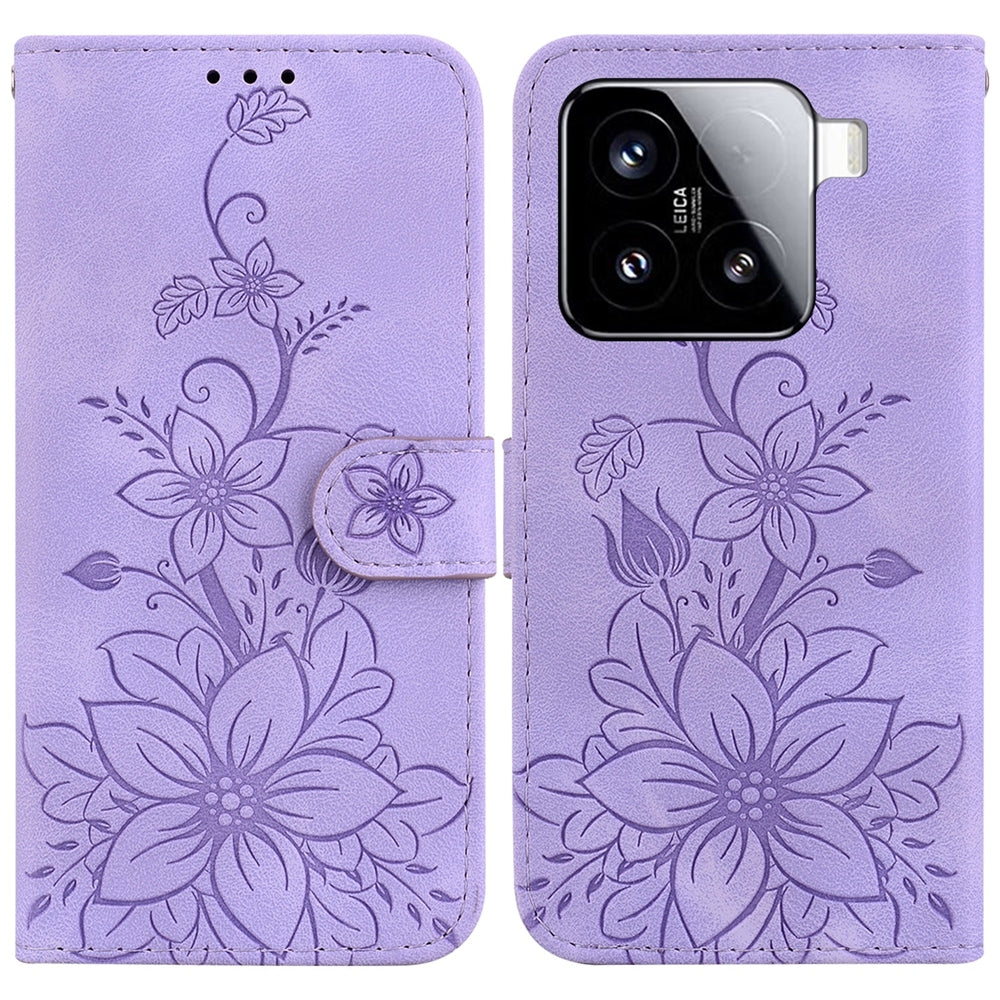 For Xiaomi 15 Lily Embossed Leather Phone Case(Purple)