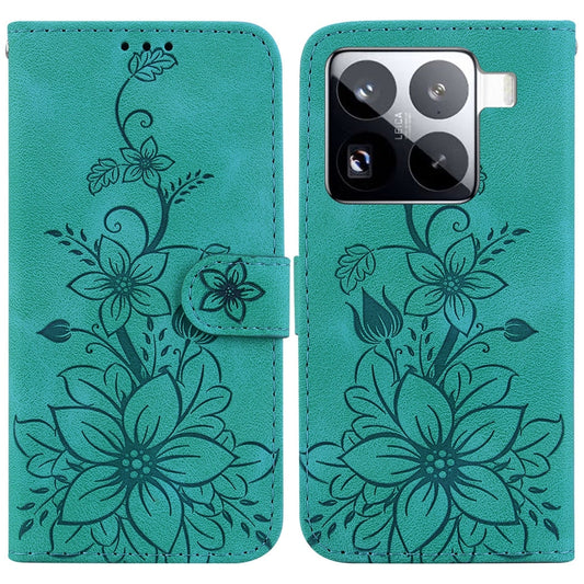 For Xiaomi 15 Pro Lily Embossed Leather Phone Case(Green)
