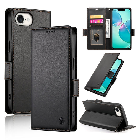 For iPhone 16e Side Buckle Magnetic Frosted Leather Phone Case(Black)
