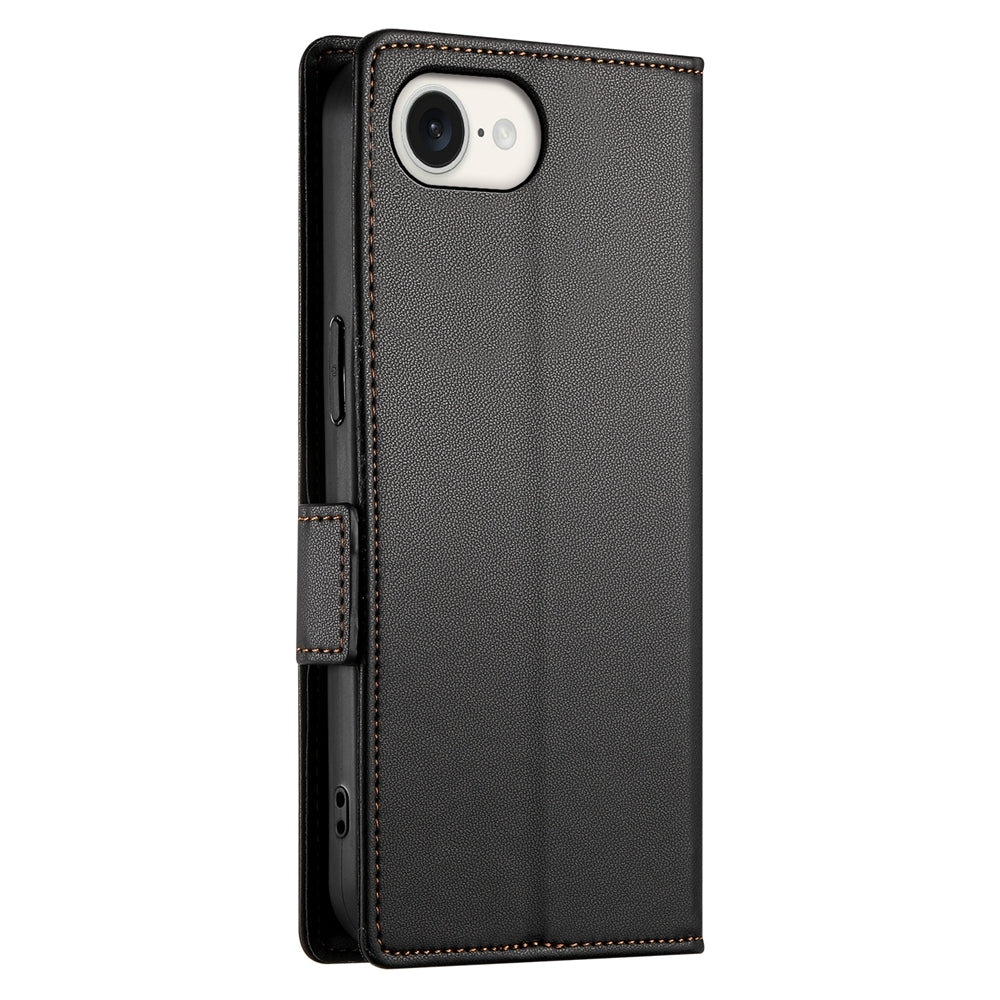 For iPhone 16e Side Buckle Magnetic Frosted Leather Phone Case(Black)