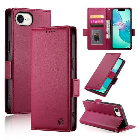 For iPhone 16e Side Buckle Magnetic Frosted Leather Phone Case(Wine Red)