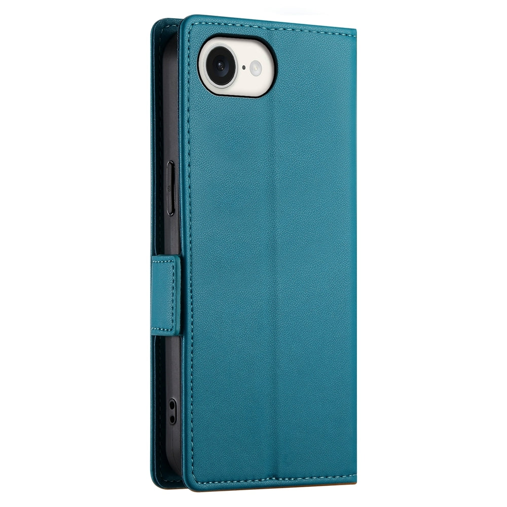 For iPhone 16e Side Buckle Magnetic Frosted Leather Phone Case(Blue)