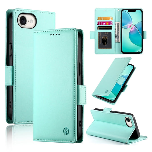 For iPhone 16e Side Buckle Magnetic Frosted Leather Phone Case(Mint Green)