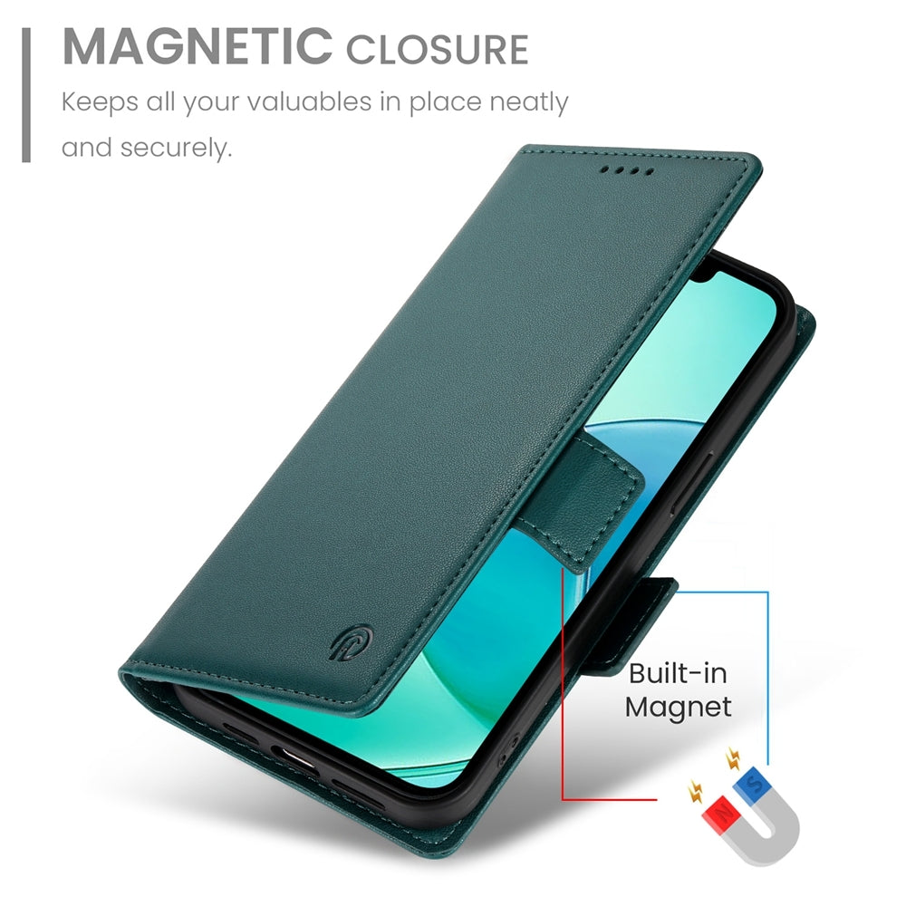 For iPhone 16e Side Buckle Magnetic Frosted Leather Phone Case(Dark Green)