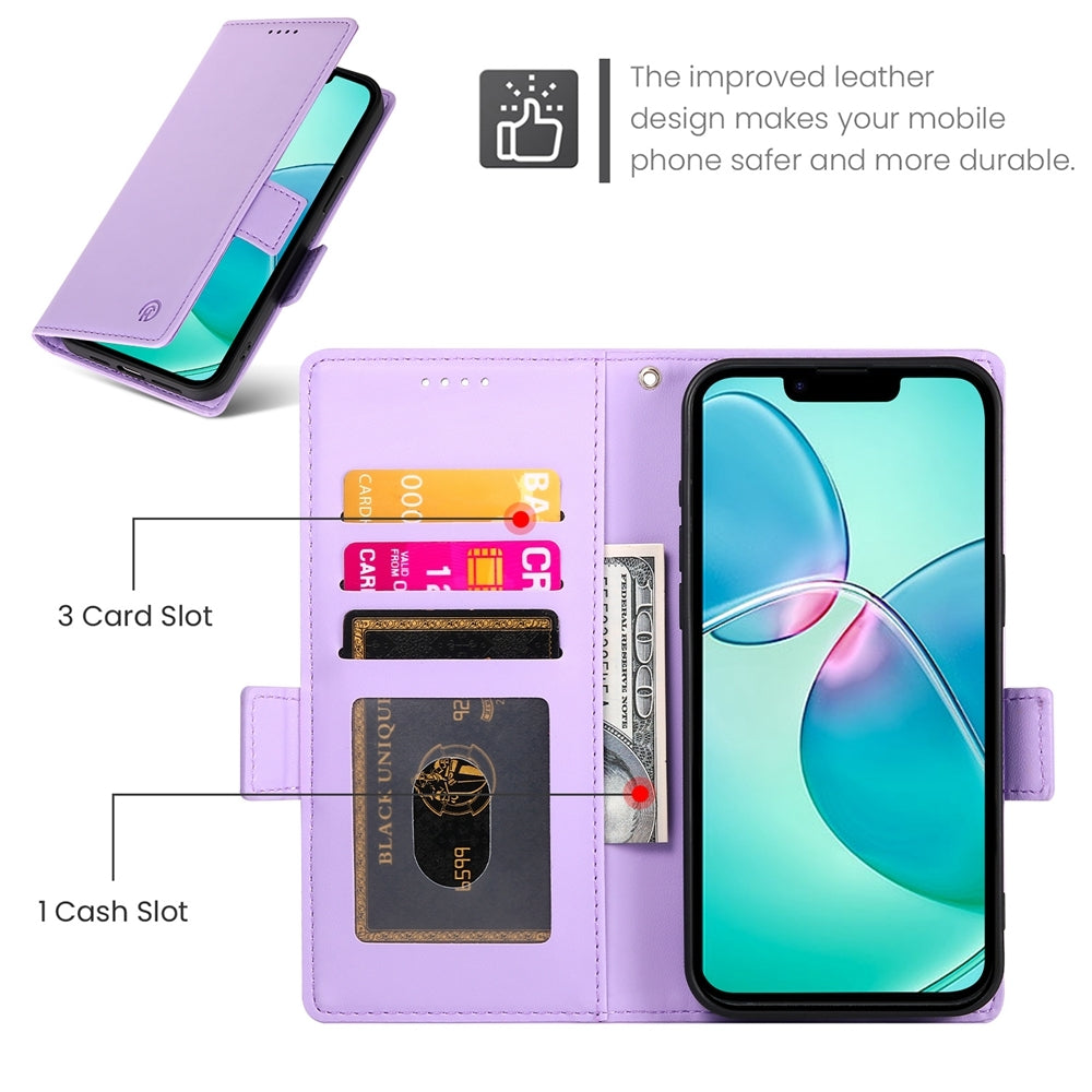 For iPhone 16e Side Buckle Magnetic Frosted Leather Phone Case(Purple)