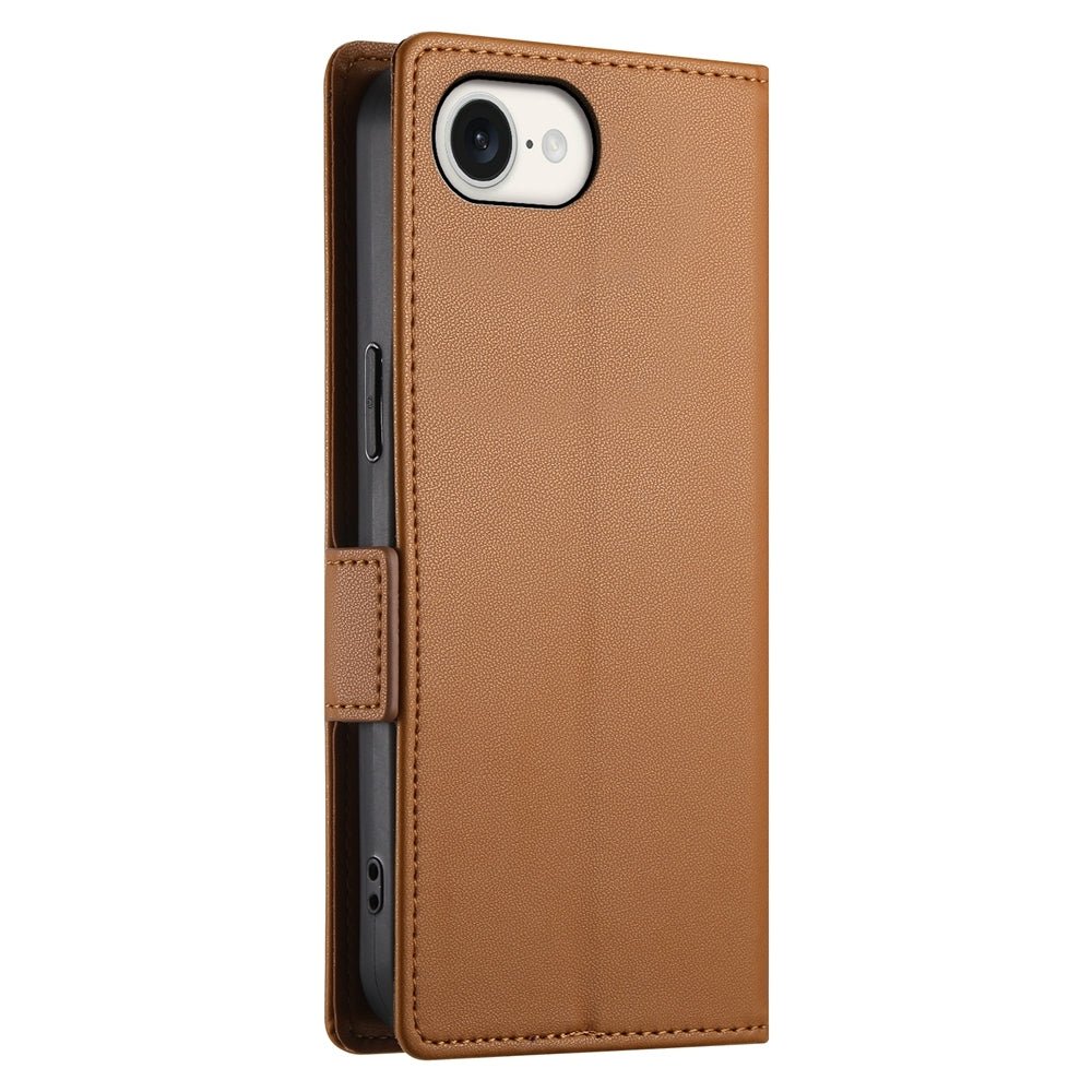 For iPhone 16e Side Buckle Magnetic Frosted Leather Phone Case(Brown)