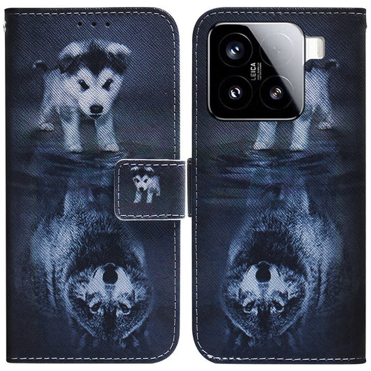 For Xiaomi 15 Coloured Drawing Flip Leather Phone Case(Wolf and Dog)