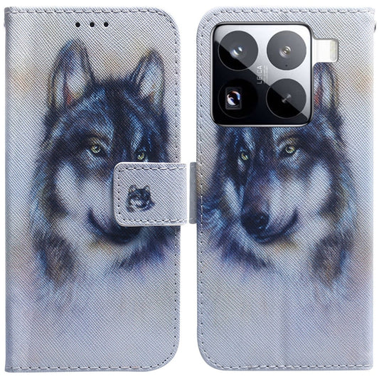 For Xiaomi 15 Pro Coloured Drawing Flip Leather Phone Case(White Wolf)