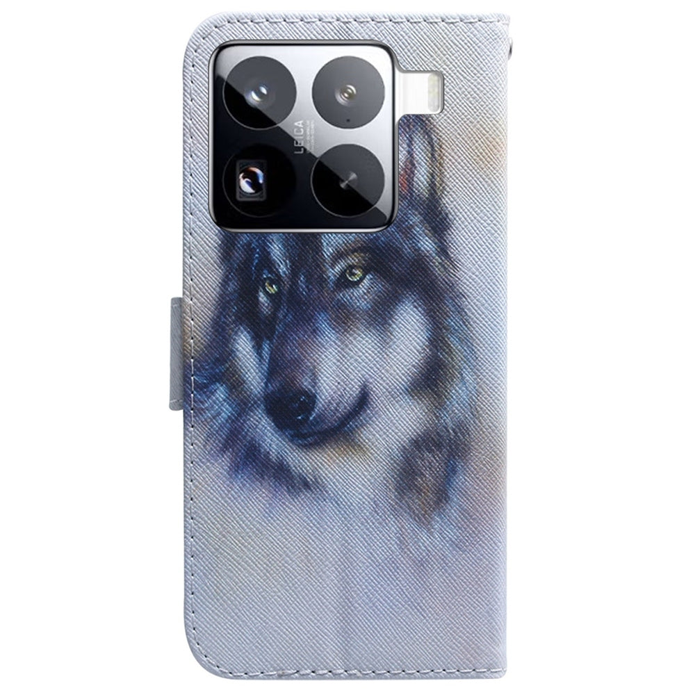For Xiaomi 15 Pro Coloured Drawing Flip Leather Phone Case(White Wolf)