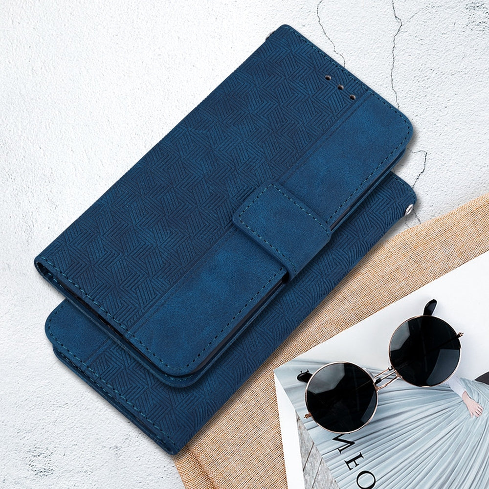 For Redmi 14C 4G Geometric Embossed Leather Phone Case(Blue)