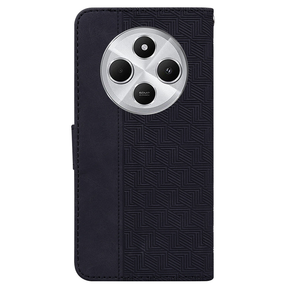 For Redmi 14C 4G Geometric Embossed Leather Phone Case(Black)