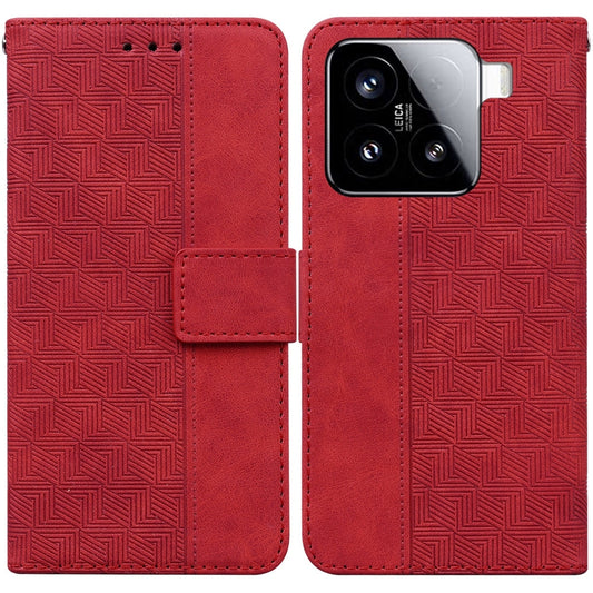 For Xiaomi 15 Geometric Embossed Leather Phone Case(Red)