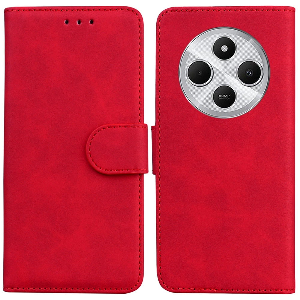 For Redmi 14C 4G Skin Feel Pure Color Flip Leather Phone Case(Red)