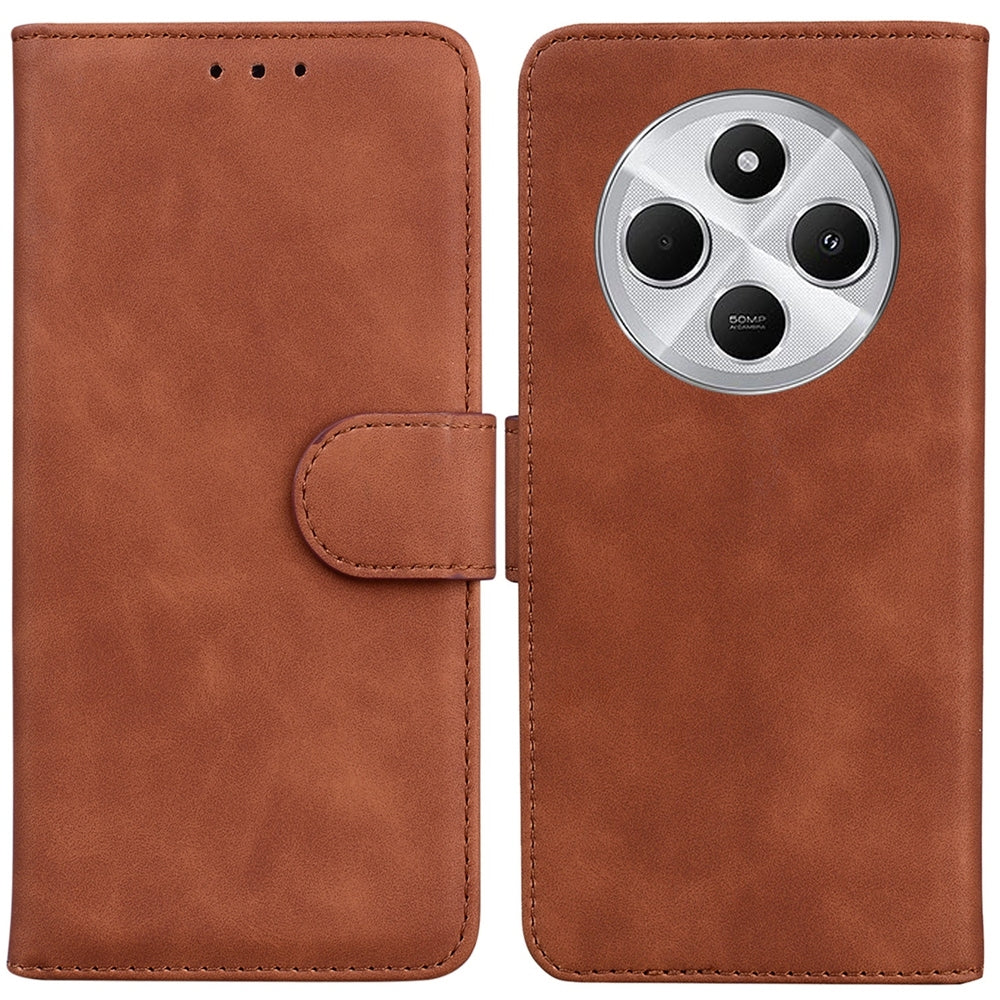 For Redmi 14C 4G Skin Feel Pure Color Flip Leather Phone Case(Brown)