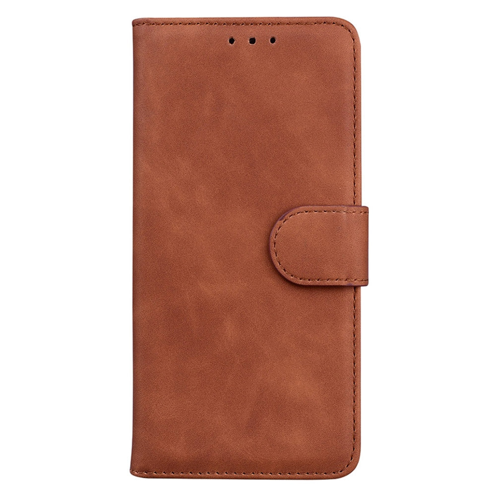 For Redmi 14C 4G Skin Feel Pure Color Flip Leather Phone Case(Brown)