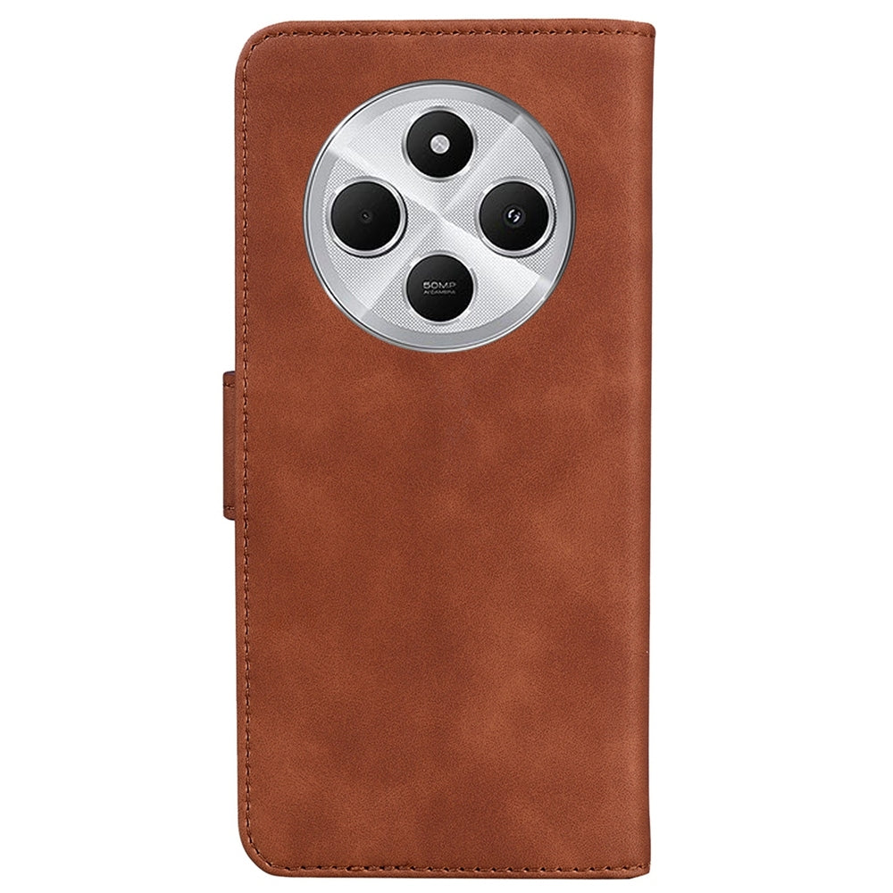 For Redmi 14C 4G Skin Feel Pure Color Flip Leather Phone Case(Brown)