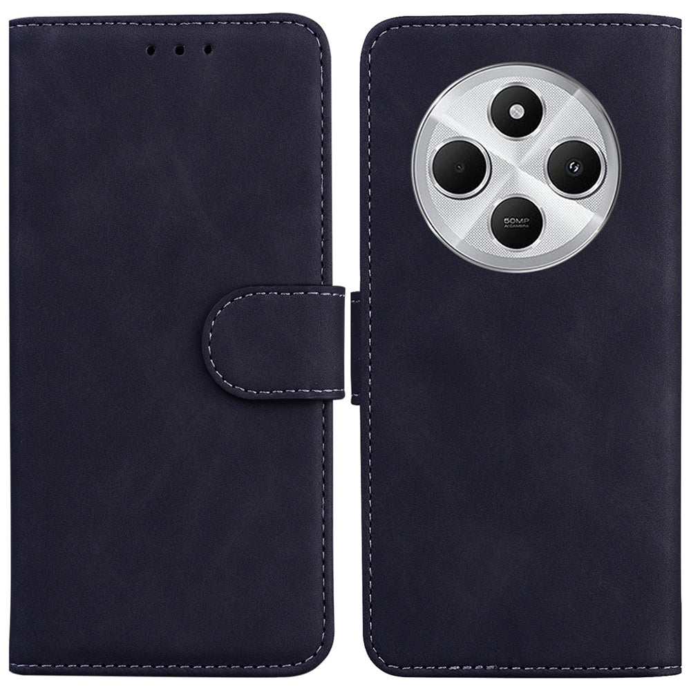 For Redmi 14C 4G Skin Feel Pure Color Flip Leather Phone Case(Black)