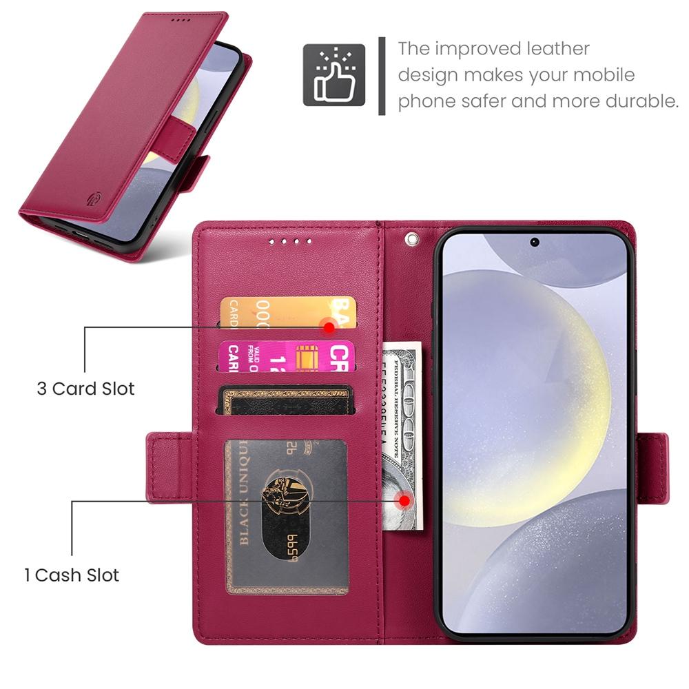 For Samsung Galaxy S25 Edge 5G Side Buckle Magnetic Frosted Leather Phone Case(Wine Red)