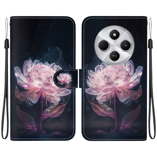 For Redmi 14C 4G Crystal Texture Colored Drawing Leather Phone Case(Purple Peony)