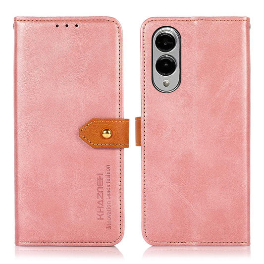For Samsung Galaxy S25 Edge 5G KHAZNEH Dual-color Cowhide Texture Flip Leather Phone Case(Rose Gold)