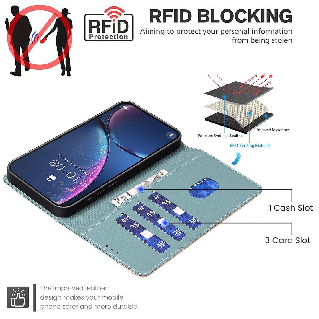For iPhone 16e Color Matching RFID Anti-theft Leather Phone Case(Green)