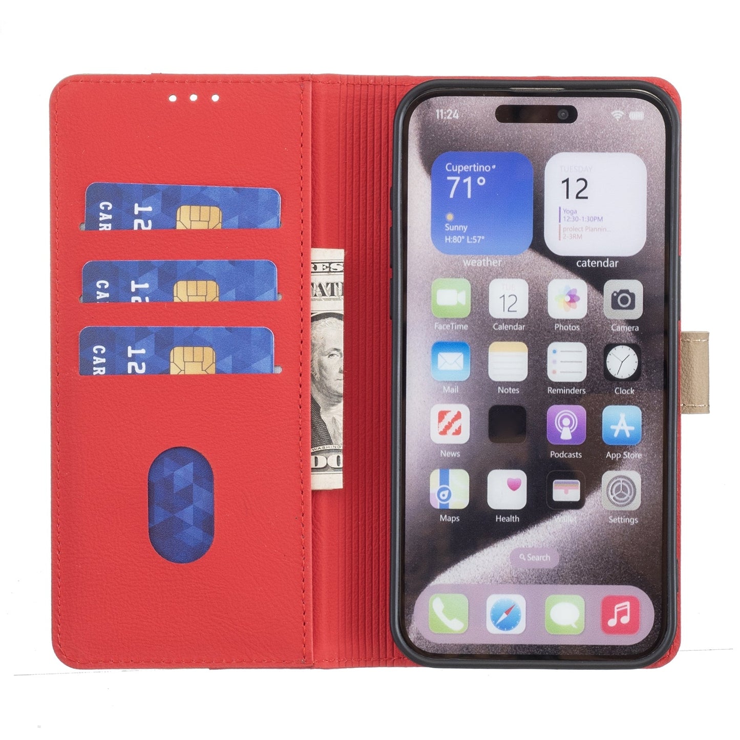 For iPhone 16e Color Matching RFID Anti-theft Leather Phone Case(Red)