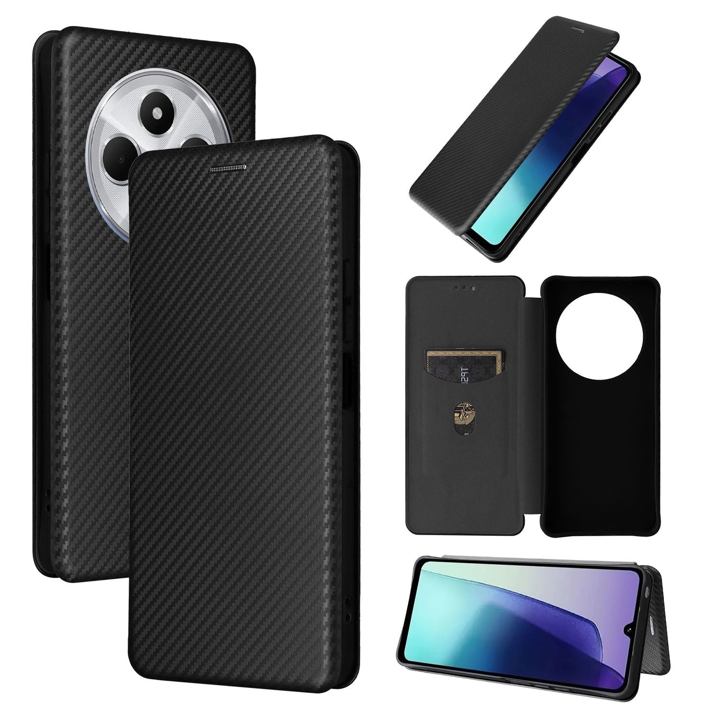 For Redmi 14C Carbon Fiber Texture Flip Leather Phone Case(Black)