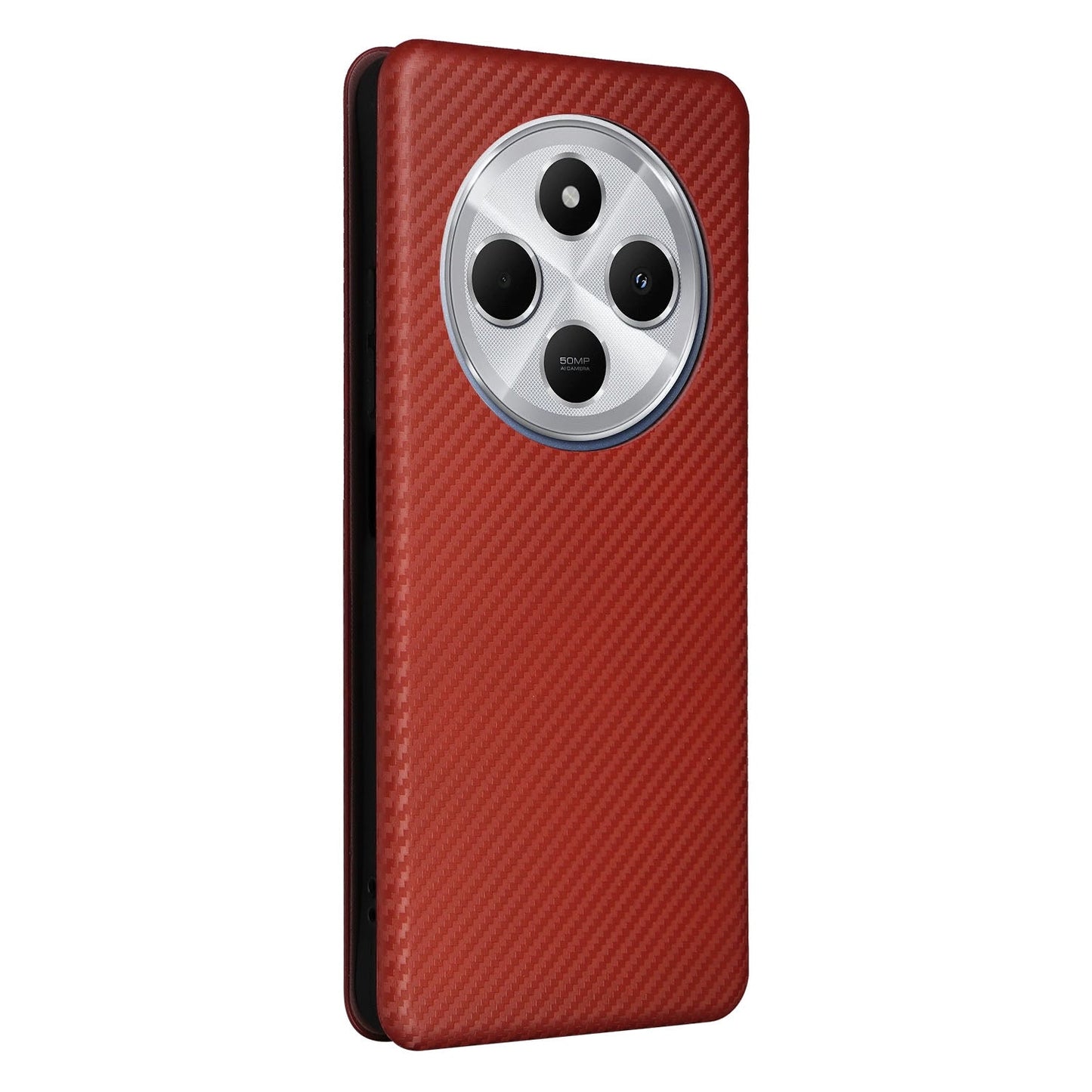 For Redmi 14C Carbon Fiber Texture Flip Leather Phone Case(Brown)