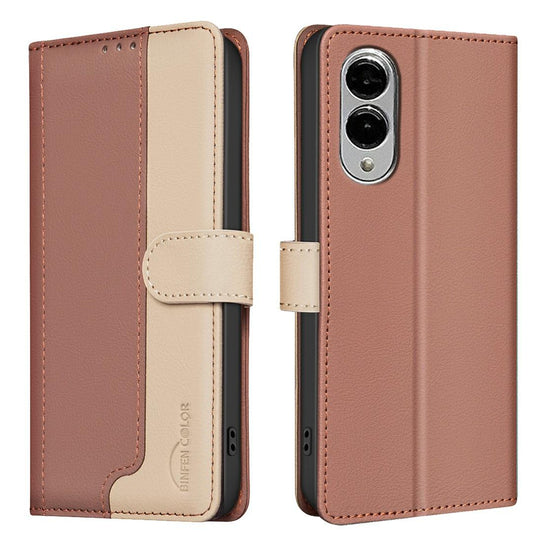 For Samsung Galaxy S25 Edge 5G Color Matching RFID Anti-theft Leather Phone Case(Brown)