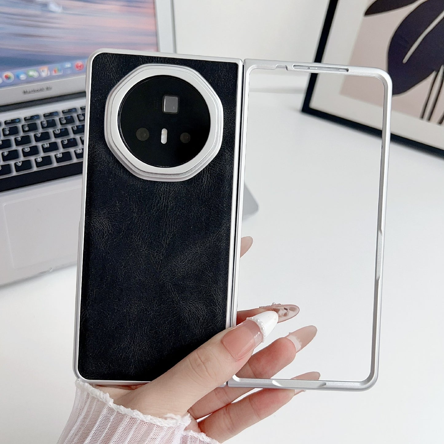 For Honor Magic V3 Metallic Paint Skin Feel Leather Phone Case(Pink)