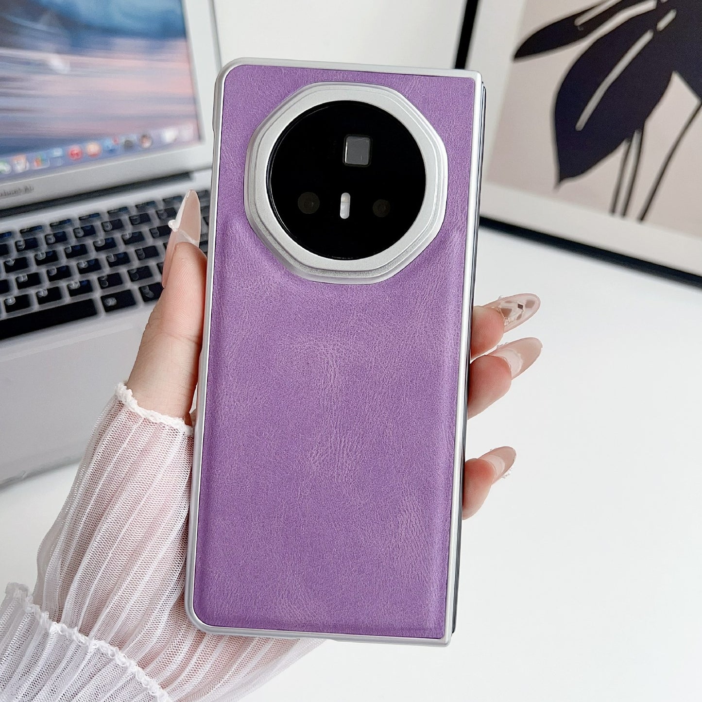 For Honor Magic V3 Metallic Paint Skin Feel Leather Phone Case(Purple)