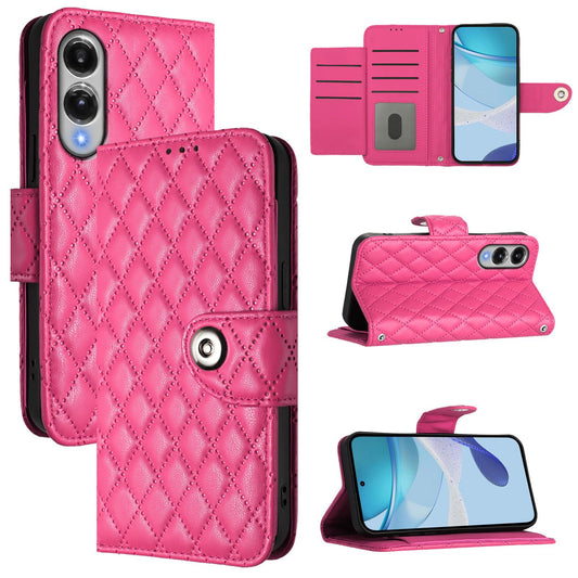 For Samsung Galaxy S25 Edge 5G Rhombic Texture Flip Leather Phone Case with Lanyard(Rose Red)