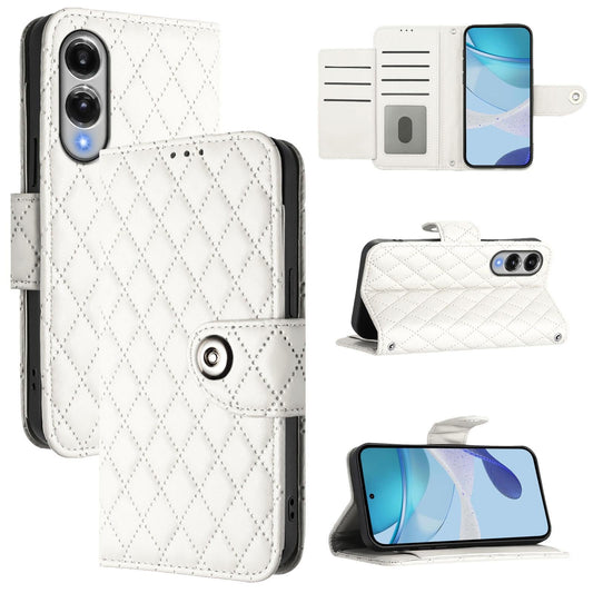 For Samsung Galaxy S25 Edge 5G Rhombic Texture Flip Leather Phone Case with Lanyard(White)