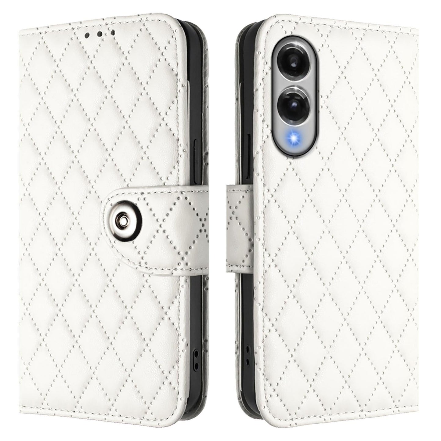 For Samsung Galaxy S25 Edge 5G Rhombic Texture Flip Leather Phone Case with Lanyard(White)