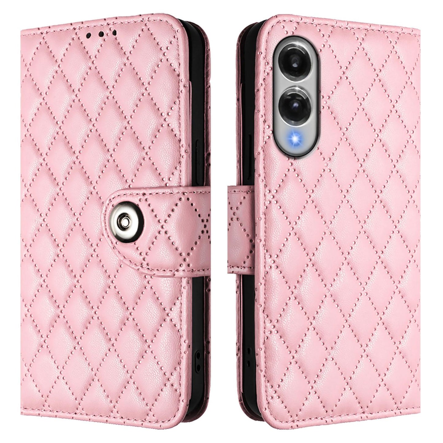 For Samsung Galaxy S25 Edge 5G Rhombic Texture Flip Leather Phone Case with Lanyard(Pink)