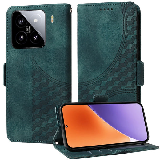For Xiaomi 15 Embossed Rhombus Starry Leather Phone Case(Green)