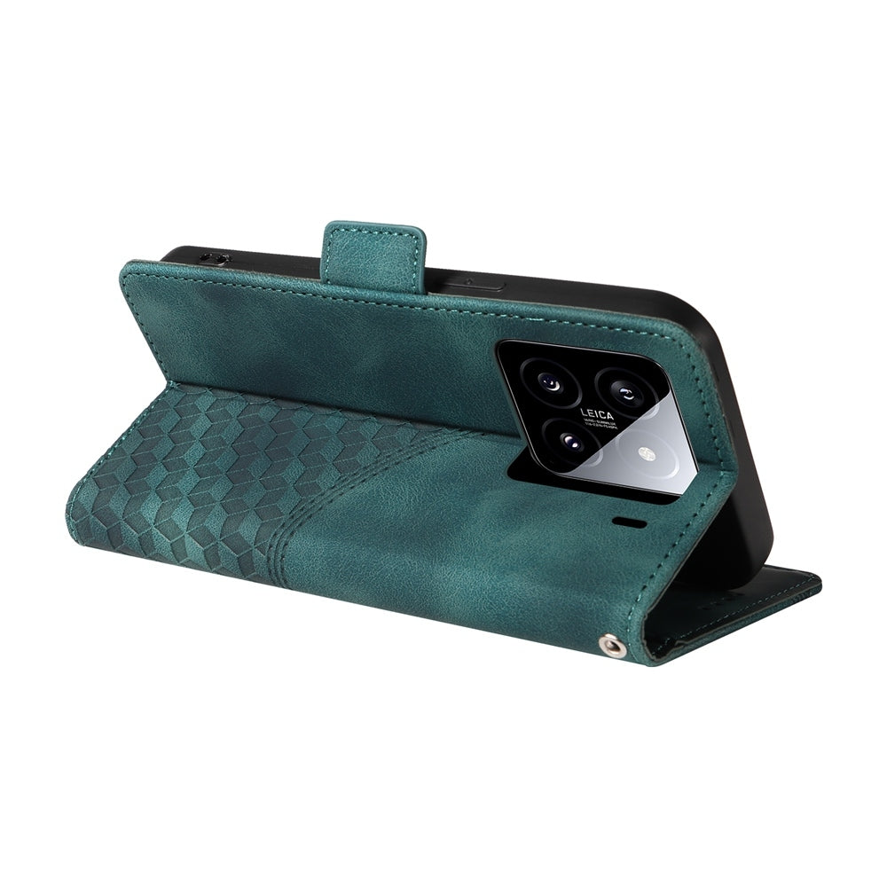 For Xiaomi 15 Embossed Rhombus Starry Leather Phone Case(Green)