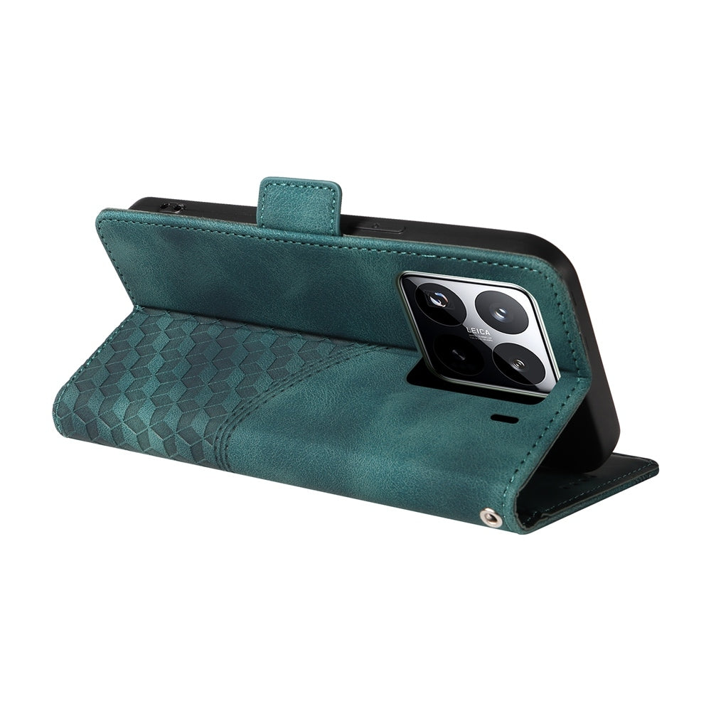 For Xiaomi 15 Pro Embossed Rhombus Starry Leather Phone Case(Green)