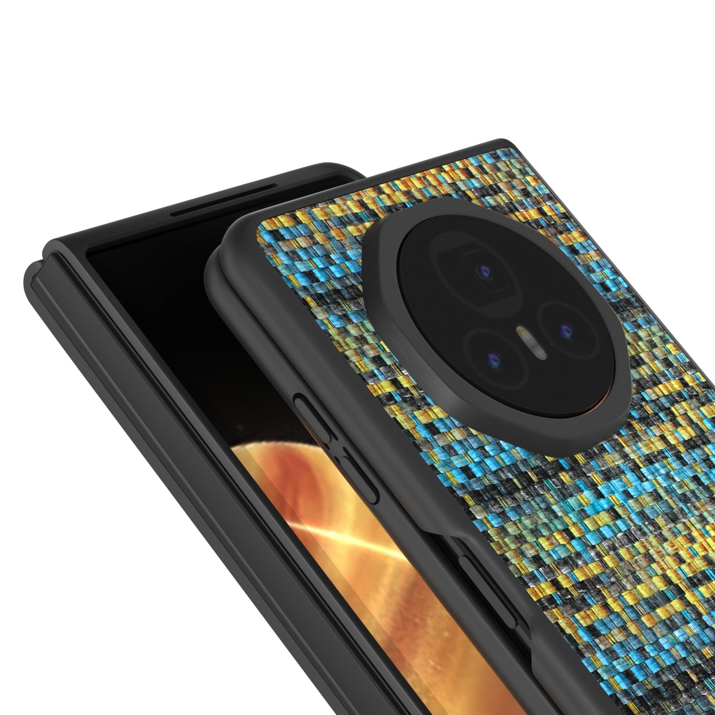 For Honor Magic V3 Black Frame Color Lattice Texture PU Phone Case(Gold)