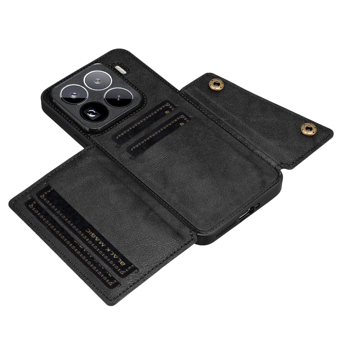 For Xiaomi 15 Pro Double Buckle Card Slots Magnetic Phone Case(Black)