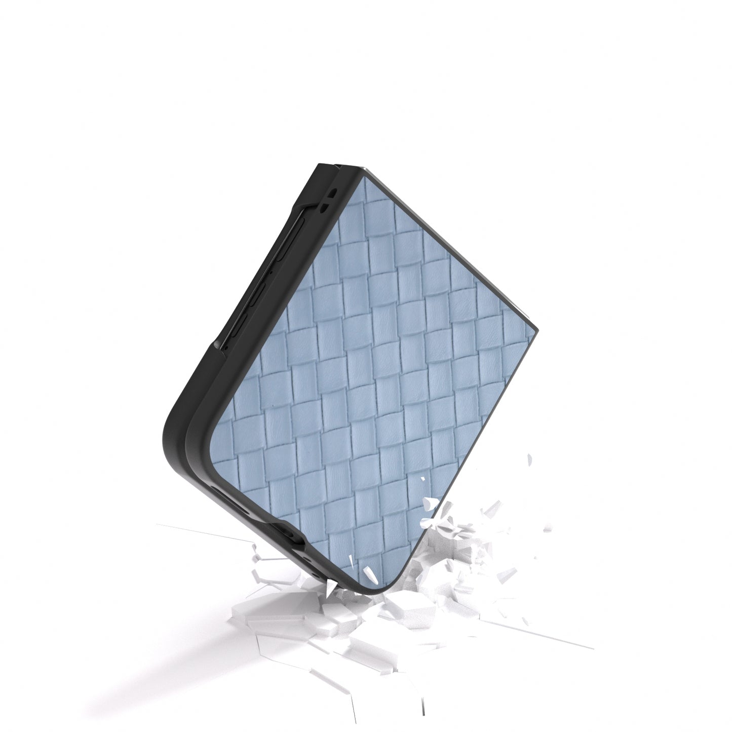 For Motorola Razr 50 Ultra Black Frame Woven Texture PU Phone Case(Light Blue)