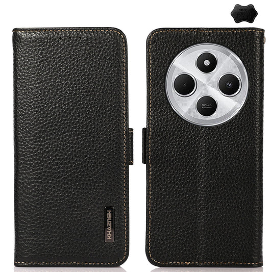 For Redmi 14C 4G KHAZNEH Side-Magnetic Litchi Genuine Leather RFID Phone Case(Black)