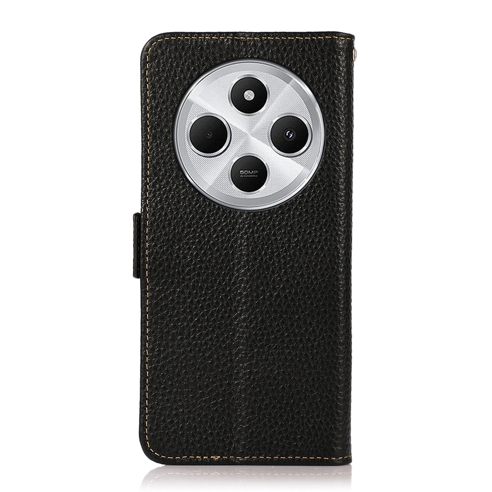 For Redmi 14C 4G KHAZNEH Side-Magnetic Litchi Genuine Leather RFID Phone Case(Black)